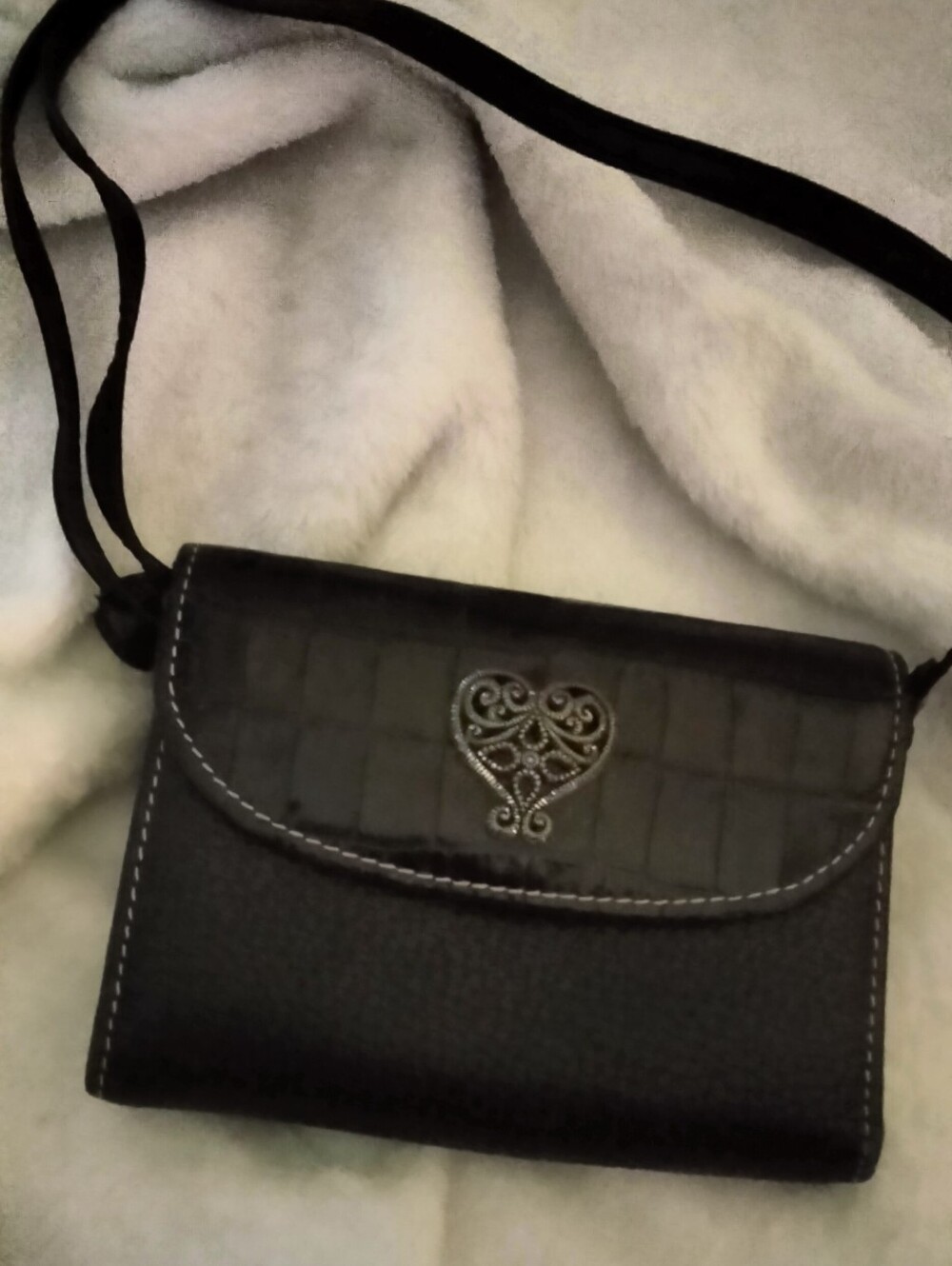 Brighton Black Women's Crossbody Purse with Decorative Heart Accent